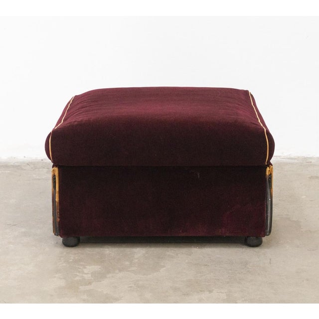 Gold Cassina Duc Pouf in Burgundy Velvet, Designed by Mario Bellini, 1970s, Italy For Sale - Image 8 of 9