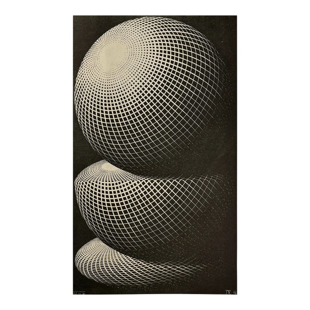 m.c. Escher (1898-1972) - Original Three Spherical Bodies Print (1948, De Wilde Wereld)/Op Art For Sale