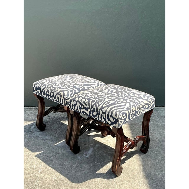 Early 20th Century Vintage Carved Wood Low Stools - A Pair For Sale - Image 5 of 12