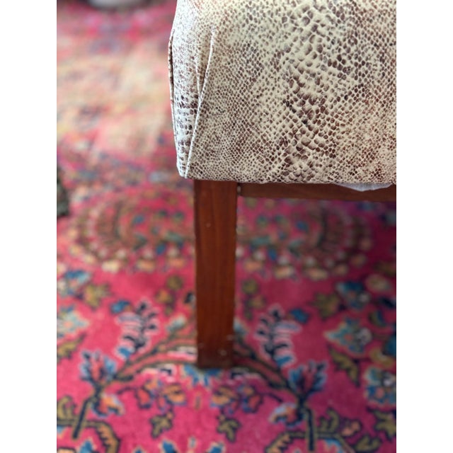 Brown 1960s Vintage Mid-Century Modern Walnut Ottoman Reupholstered in Python Print Fabric For Sale - Image 8 of 10