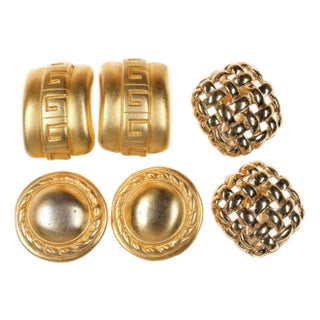 3pr Vintage Givenchy Gold tone clip on earrings For Sale