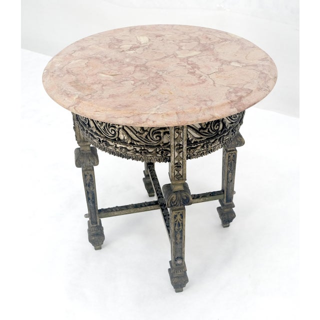 c1920s Round Pink Marble Top Cast Metal Base Side End lamp Table Stand For Sale - Image 10 of 11