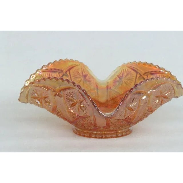 Orange Imperial Star and File Marigold Carnival Glass Ruffled Sawtooth Bowl Dish For Sale - Image 8 of 11
