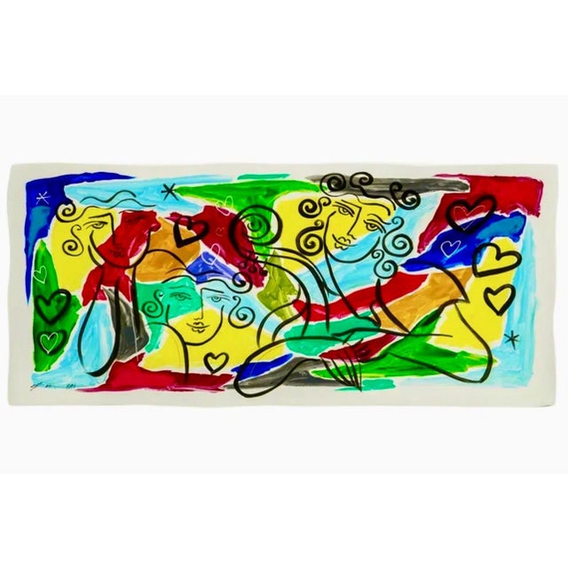 Yellow Oz El Hai 1, Original Oz El Hai Israeli Pop Art Vibrant Lacquer Enamel Painting Colorful Love, c. 20th century For Sale - Image 8 of 8