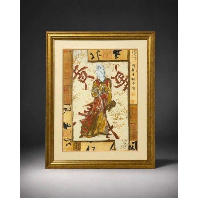 Asian Asian-Inspired Figure Wall Art With Calligraphy Details For Sale - Image 3 of 4