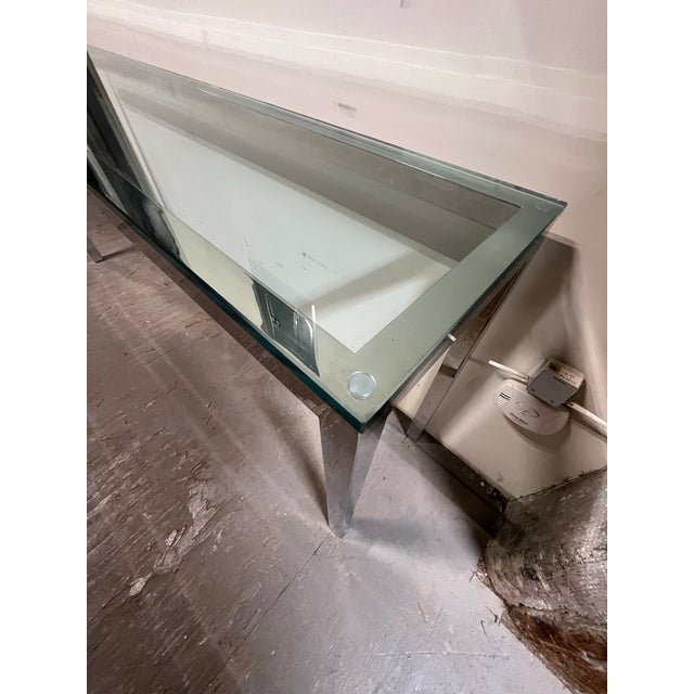 1970s Vintage Mid Century Chrome and Glass Console Sofa Table For Sale - Image 5 of 9