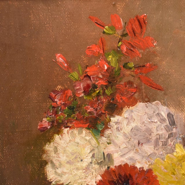 Nicolas Constant Pierrat, Still Life with Flowers, Dahlias and Violets, 19th Century, Oil on Canvas, Framed For Sale - Image 6 of 11