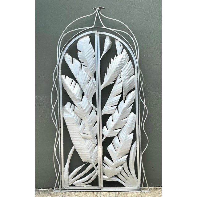 Silver Vintage Cut Aluminum Palm Frond Gates For Sale - Image 8 of 12
