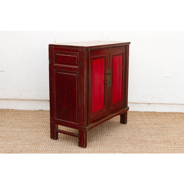 Painted Red Paneled Chinese Rustic Cabinet For Sale - Image 4 of 8