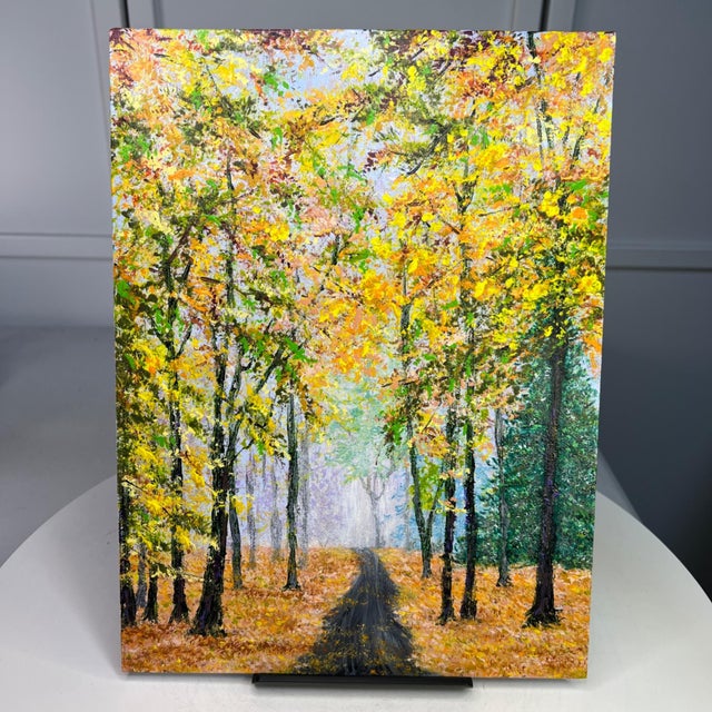 Falling Into Autumn 9x12 Acrylic Painting Fall Theme Landscape Artwork Unframed For Sale - Image 4 of 7