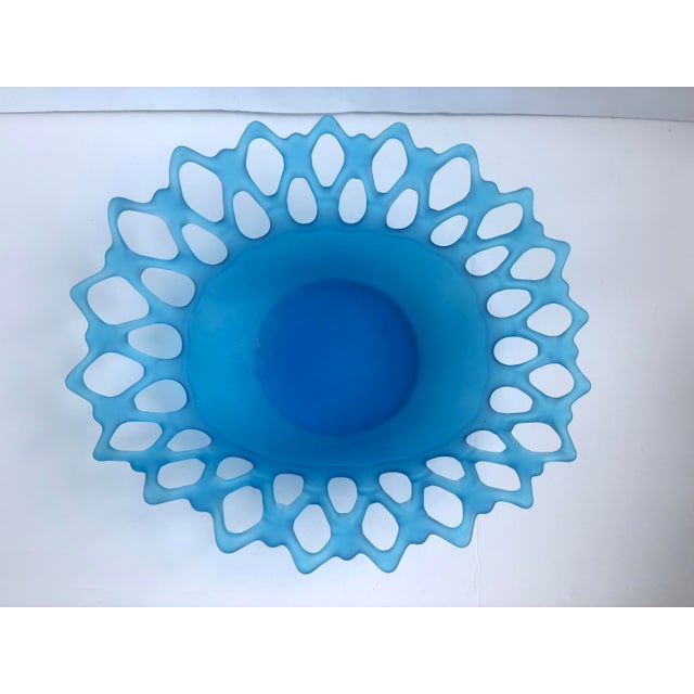 Vintage Westmoreland Doric Lace Blue Satin Glass Oval Centerpiece Bowl For Sale - Image 9 of 9