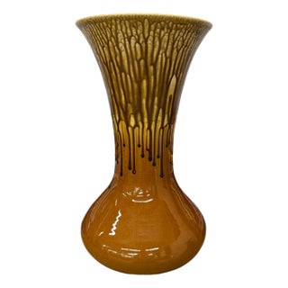 Large Golden Amber Vase with Dramatic Drip Glaze Finish For Sale