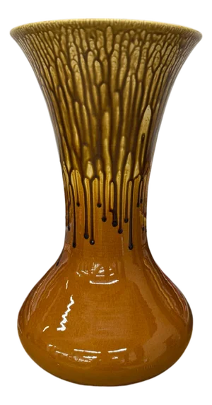 Large Golden Amber Vase with Dramatic Drip Glaze Finish