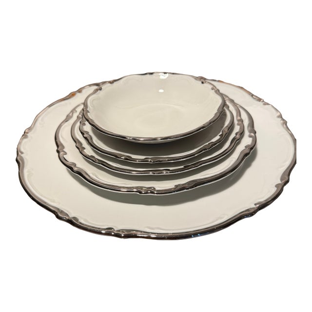 Mid 20th Century Mitterteich Bavaria Platinum Princess Porcelain Dinnerware Collection - 28pc For Sale