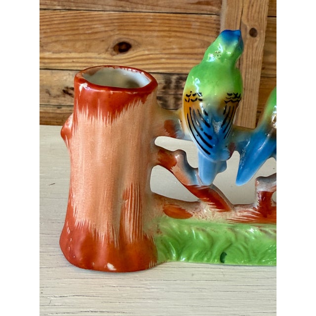 Ceramic Mid-20th Century Hand-Painted Ceramic Budgie Bird Planter or Vase – Made in Japan For Sale - Image 7 of 11