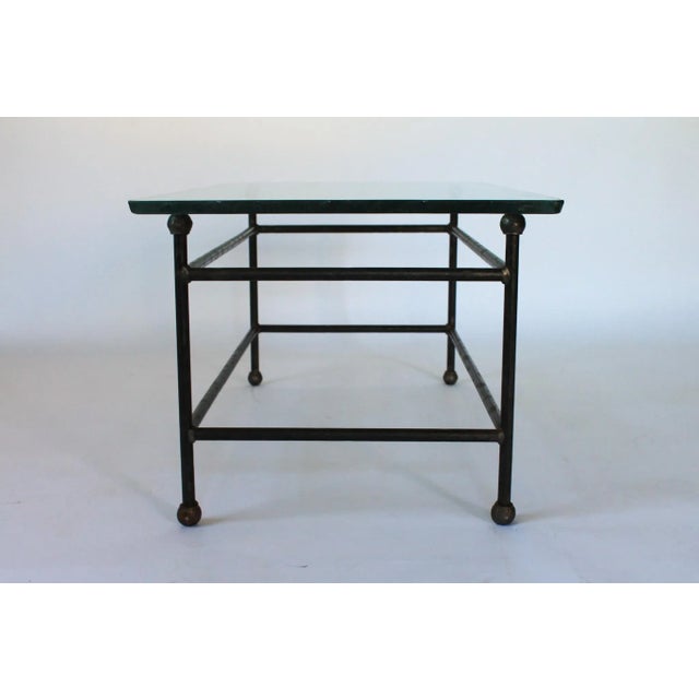 Mid-Century Brutalist Style Wrought Iron Coffee or Cocktail Table With Rough Cut Glass Top For Sale - Image 4 of 12