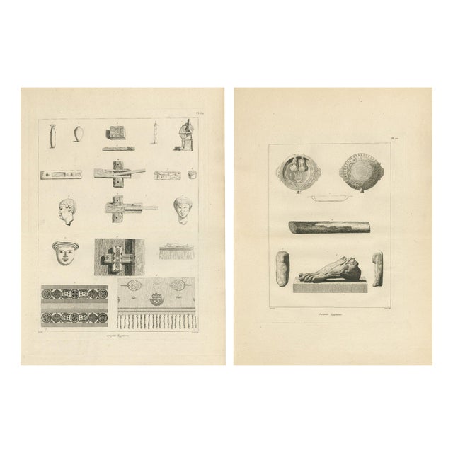 After Dominique Vivant Denon, Napoleons Egypt: Ancient Artefacts and Sculptural Fragments, 1802, Engravings on Paper, Set of 2 For Sale