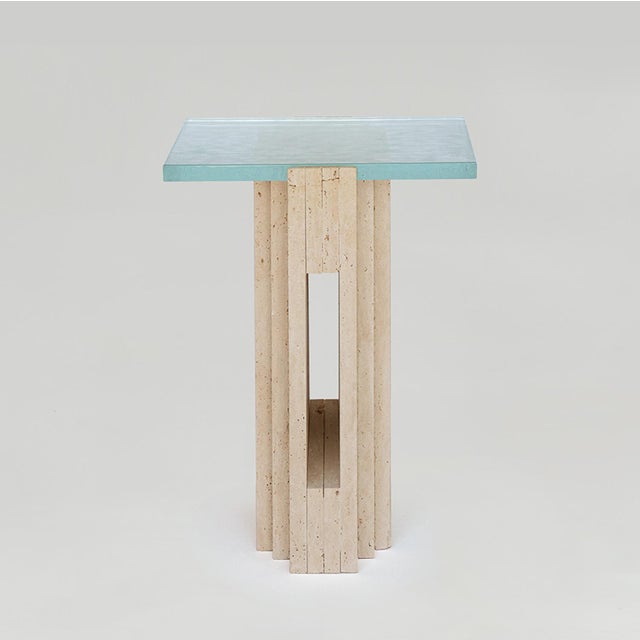 Early 21st Century Lloyd Travertine Glass Side Table by Kiwano Concept For Sale - Image 5 of 7