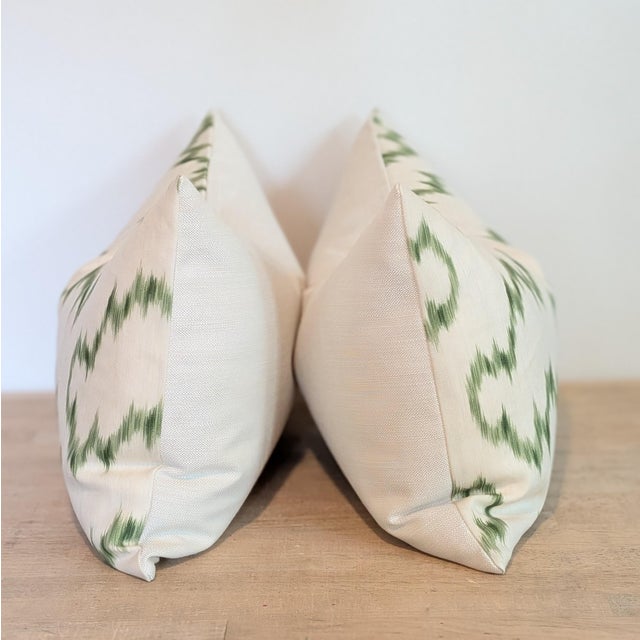 Lee Jofa Mallorcan Ikat in leaf (green) is such a fun bold modern print. This fabric is a softened cotton/linen blend....