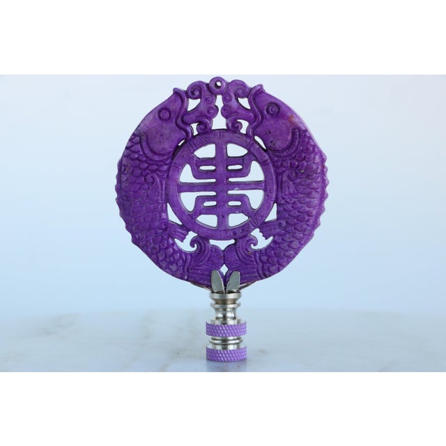 Purple Kissing Koi Fish Lamp Finials on Chrome Hardware - A Matching Pair For Sale - Image 8 of 8