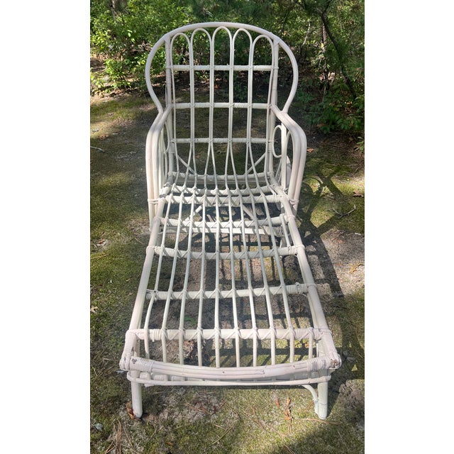 Bamboo Chaise Lounge 1950s White Patio Sunlounger For Sale - Image 4 of 6