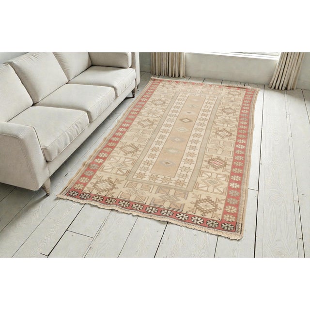 Tan One a Kind Vintage Unique Carpet For Sale - Image 8 of 10