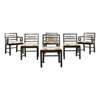 Set of Six Baker Chinoiserie Greek Key Dining Chairs 1960 For Sale