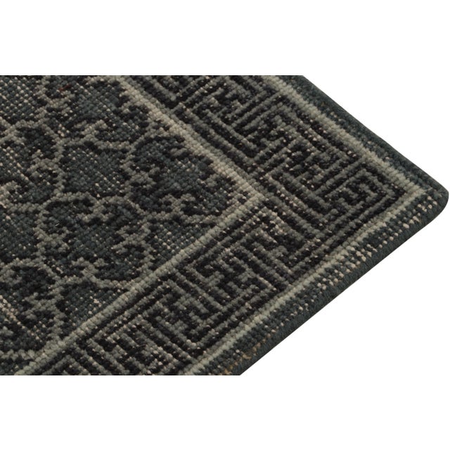 2010s Rug & Kilim’s Distressed Khotan Style Rug in Blue & Gray Trellis Pattern For Sale - Image 5 of 6