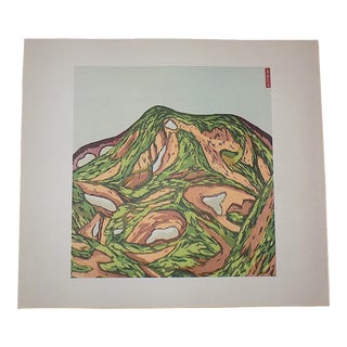 Vintage Signed Folio Size Mid 20th C. Lithograph of Mt. Hokkada For Sale