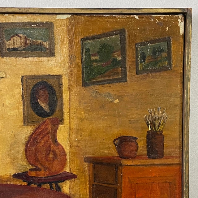 Figurative Eva Martino (American, B. 1929) - Expressionist Interior Portrait With Giovanni Martino, Signed (Ca. 1960, Oil on Canvas) For Sale - Image 3 of 8