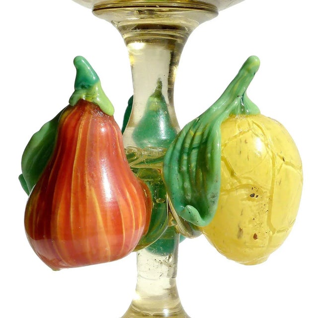 Venetian Antique Murano Pear Lemon Fruit Decorated Italian Art Glass Covered Jar, Art Nouveau-Deco Era For Sale In Orlando - Image 6 of 9