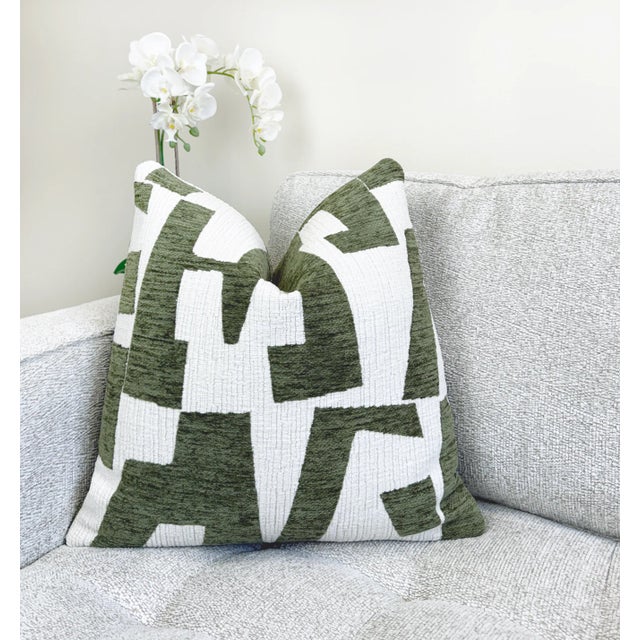 Not Yet Made - Made To Order Matcha Hierographic 20x20 Chenille Pillow With Feather Down Insert For Sale - Image 5 of 5