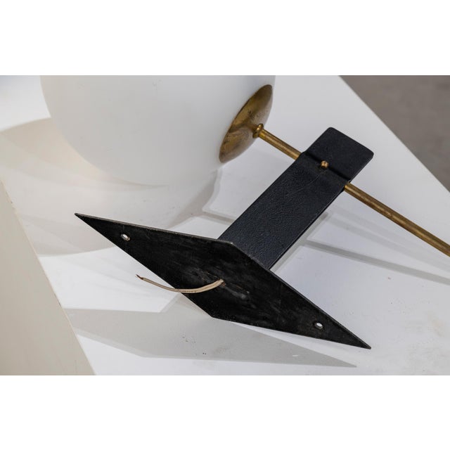 French Wall Lights in Brass, Iron, and Opaline Glass, 1960s, Set of 2 For Sale - Image 4 of 6