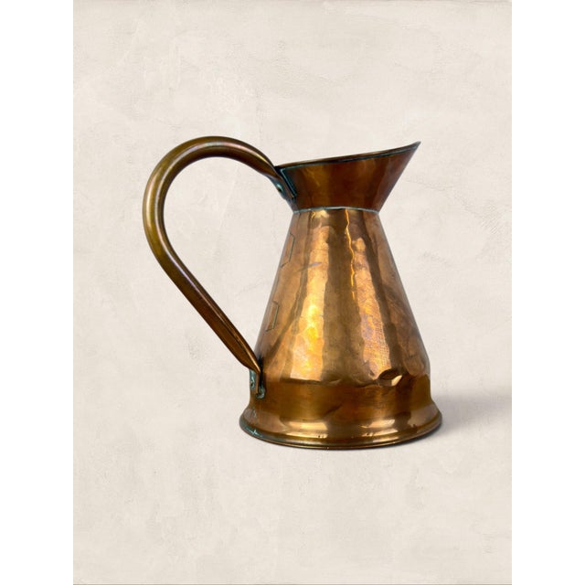 1920s Antique English Hammered Copper Water Ewer, Circa 1920 For Sale - Image 5 of 9