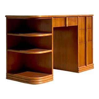 Vintage Boho 1950s Ritts Company “Tropitan” Wood and Rattan Desk For Sale