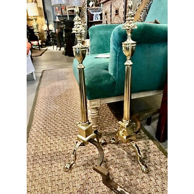 Federal Classical Brass Andirons For Sale - Image 9 of 9