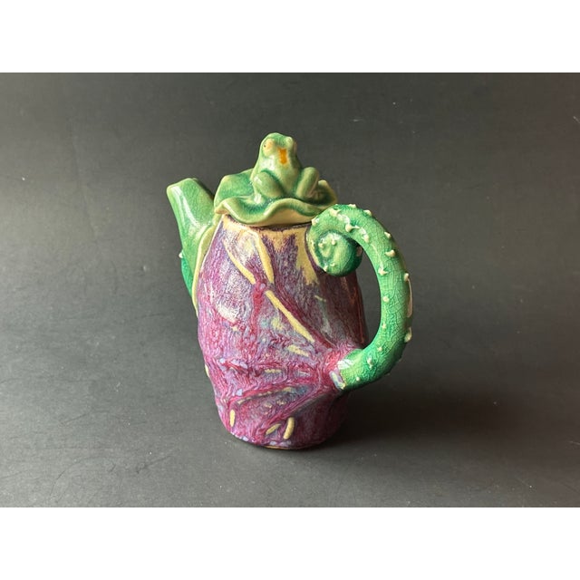 1990s Decorative Studio Art Pottery Teapot With Frog on Lily Pad Lid For Sale - Image 5 of 12