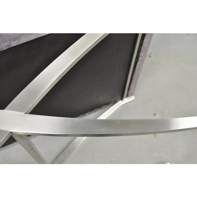 Contemporary Modern Brushed Chrome Frame X-Form Purple Tufted Bench Ottoman For Sale - Image 10 of 13