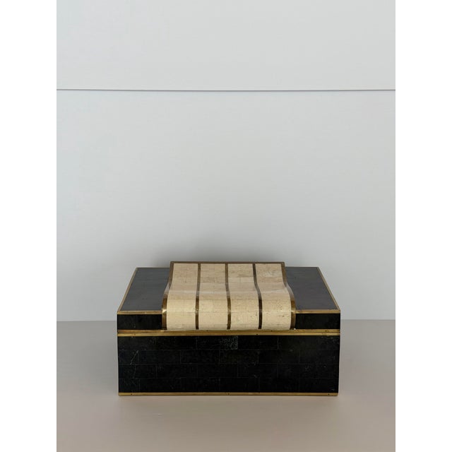 Maitland - Smith 1980s Vintage Maitland Smith Tessellated Black & Beige Stone Brass Rectangular Box For Sale - Image 4 of 10