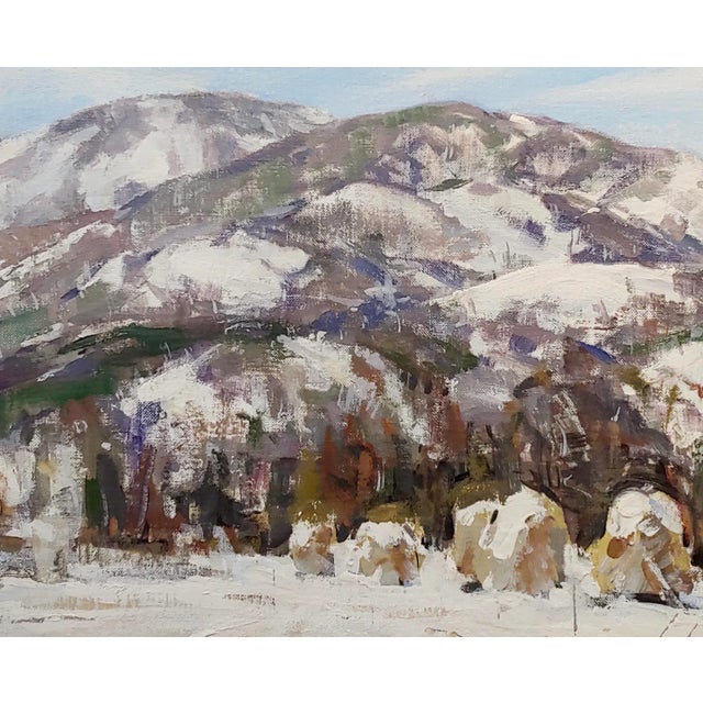 Jay Hall Connaway -1930s Snow in Vermont Haystack Mountain-Oil Painting For Sale - Image 4 of 8