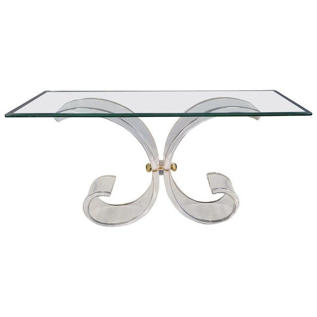 Brass and Acrylic Glass Console Table, 1970s For Sale - Image 15 of 15