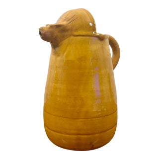 Mid 20th Century French Biot Lion Head Ceramic Pitcher, Signed For Sale