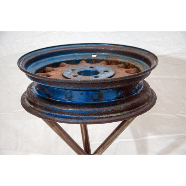 Mid 20th Century Pair of Vintage Industrial End Tables, Steel Rims With