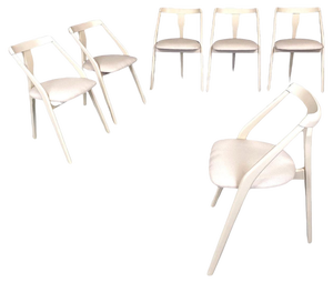 Mid-Century Italian Modern White Wood and Fabric Chairs, 1960s, Set of 6