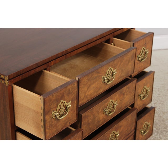 Baker Burl Wood 8 Drawer Flip Top Server Bachelor Chest For Sale - Image 9 of 17
