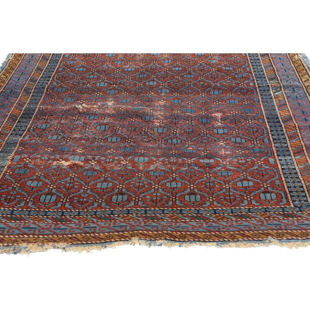 Distressed Antique Persian Kuba Rug - 04'01 X 06'02 For Sale - Image 4 of 9
