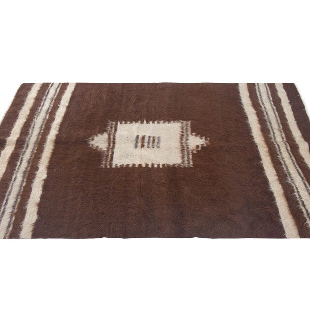Mid-Century Modern Brown Vintage Turkish Blanket Kilim Rug For Sale - Image 3 of 6