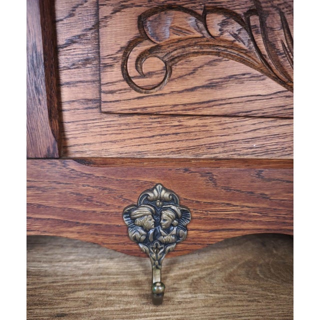 Vintage French Carved Oak 7-Hook Coat Rack For Sale - Image 6 of 11