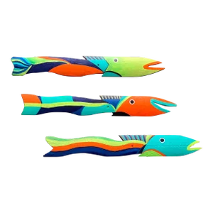 Contemporary Original 3 Tropical Hand Painted Wooden Fish Signed- Set of 3