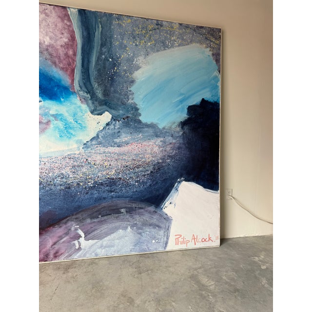 Aqua Oversized- 1986 Philip Alcock Expressionist Abstract Acrylic on Canvas Painting For Sale - Image 8 of 12